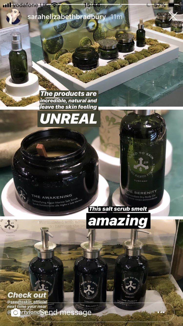 sarah elizabeth bradbury instagram story Seed to Skin